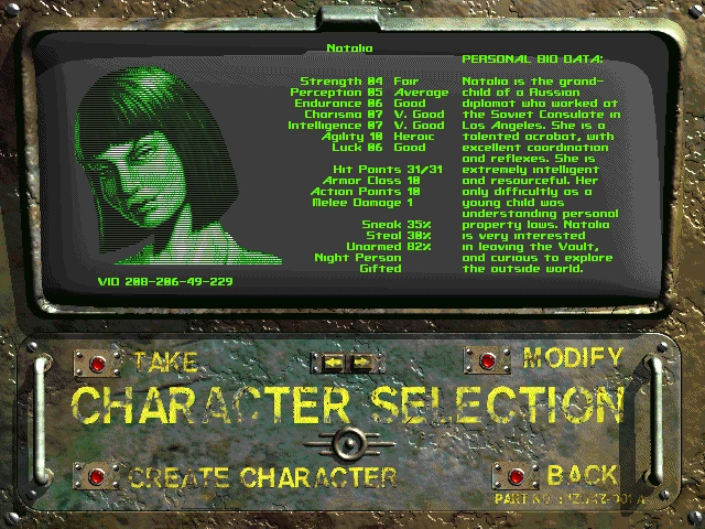 fallout 1 - pre select characters