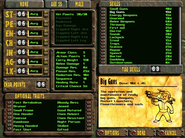 fallout 1 - character creation