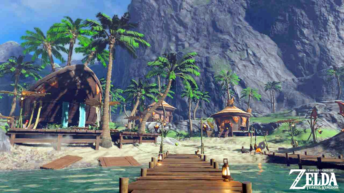 A beautiful dockside view of Lurelin Village in Tears of the Kingdom.