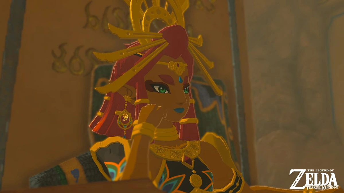 Riju, the young and courageous leader of the Gerudo, standing proudly in Tears of the Kingdom.